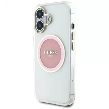 Guess IML Metal Colored Circle Classic Logo MagSafe Cover per iPhone 16 (rosa)