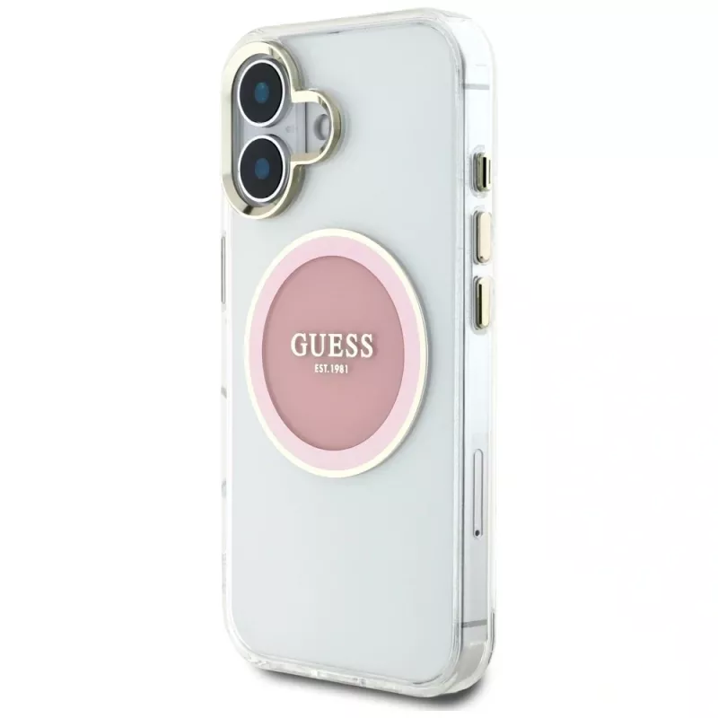 Guess IML Metal Colored Circle Classic Logo MagSafe Cover per iPhone 16 (rosa)