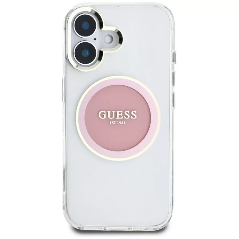 Guess IML Metal Colored Circle Classic Logo MagSafe Cover per iPhone 16 (rosa)