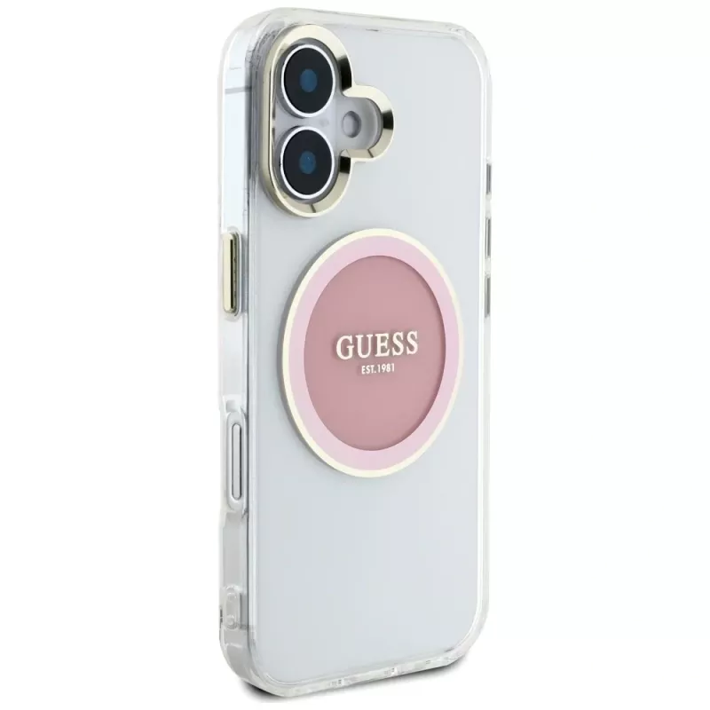 Guess IML Metal Colored Circle Classic Logo MagSafe Cover per iPhone 16 (rosa)