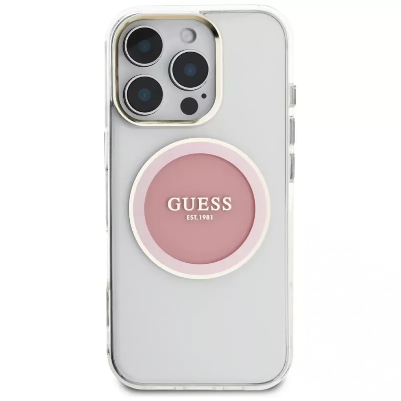 Guess IML Metal Colored Circle Classic Logo MagSafe Cover per iPhone 16 Pro (rosa)