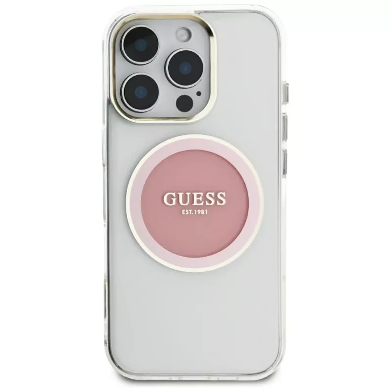Guess IML Metal Colored Circle Classic Logo MagSafe Cover per iPhone 16 Pro Max (rosa)
