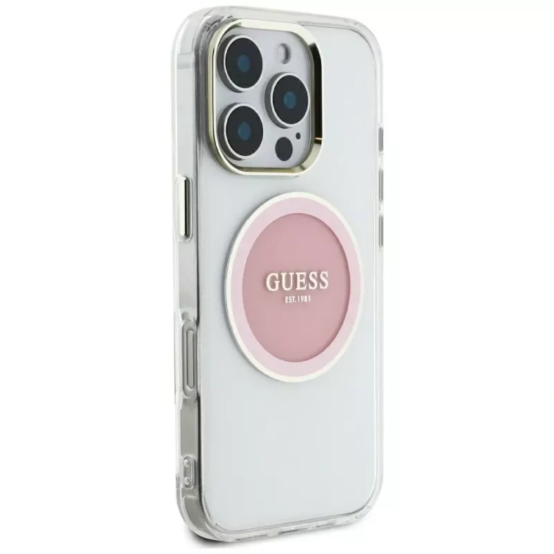 Guess IML Metal Colored Circle Classic Logo MagSafe Cover per iPhone 16 Pro Max (rosa)