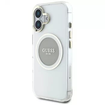 Guess IML Metal Colored Circle Classic Logo MagSafe Cover per iPhone 16 (grigio)