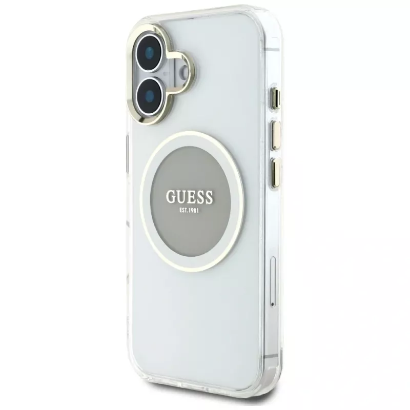 Guess IML Metal Colored Circle Classic Logo MagSafe Cover per iPhone 16 (grigio)