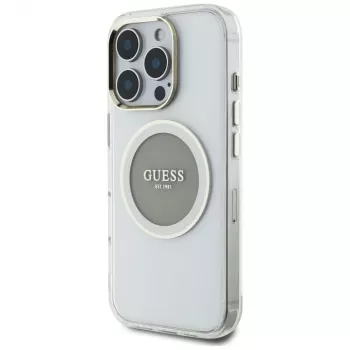 Guess IML Metal Colored Circle Classic Logo MagSafe Cover per iPhone 16 Pro (grigio)