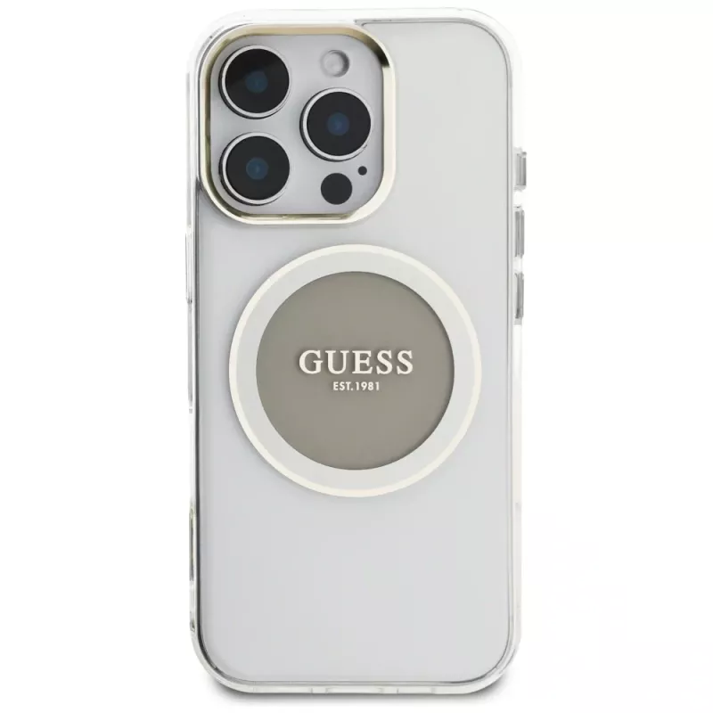 Guess IML Metal Colored Circle Classic Logo MagSafe Cover per iPhone 16 Pro (grigio)