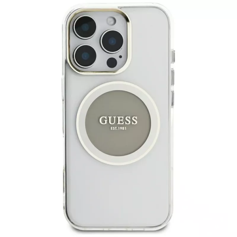 Guess IML Metal Colored Circle Classic Logo MagSafe Cover per iPhone 16 Pro Max (grigio)
