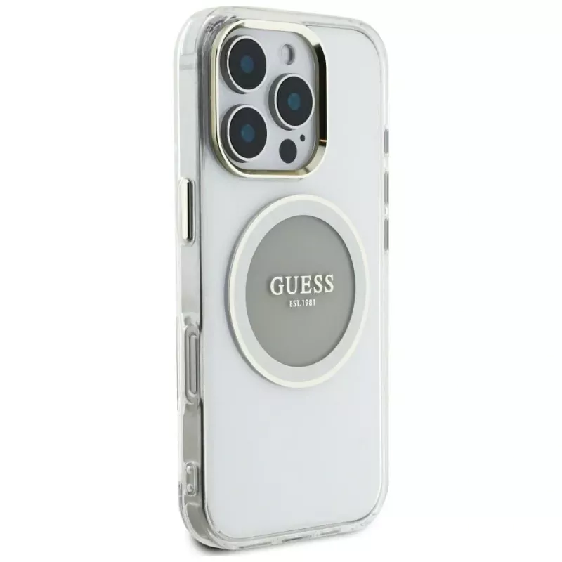 Guess IML Metal Colored Circle Classic Logo MagSafe Cover per iPhone 16 Pro Max (grigio)