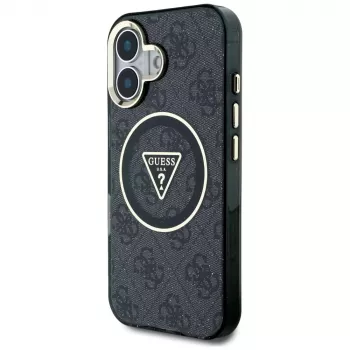 Guess IML Metal Glitter 4G Circle Triangle MagSafe Cover per Apple iPhone 16 (nero)