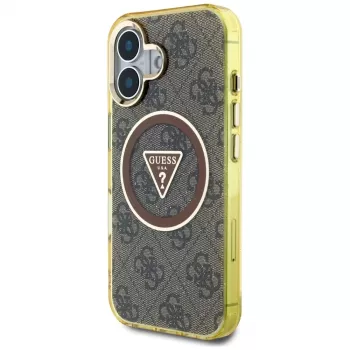 Guess IML Metal Glitter 4G Circle Triangle MagSafe Cover per iPhone 16 (marrone)
