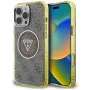 Guess IML Metal Glitter 4G Circle Triangle MagSafe Cover per iPhone 16 Pro (marrone)