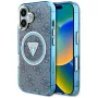 Guess IML Metal Glitter 4G Circle Triangle MagSafe Cover per iPhone 16 (blu)