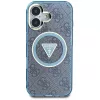 Guess IML Metal Glitter 4G Circle Triangle MagSafe Cover per iPhone 16 (blu)