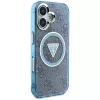 Guess IML Metal Glitter 4G Circle Triangle MagSafe Cover per iPhone 16 (blu)