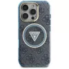 Guess IML Metal Glitter 4G Circle Triangle MagSafe Cover per iPhone 16 Pro (blu)