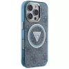 Guess IML Metal Glitter 4G Circle Triangle MagSafe Cover per iPhone 16 Pro (blu)