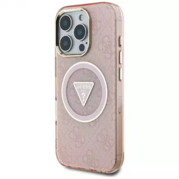 Guess IML Metal Glitter 4G Circle Triangle MagSafe Cover per Apple iPhone 16 Pro Max (rosa)