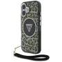 Guess HC IML Leopard Triangle Cover per iPhone 16 con cordino, marrone, MagSafe