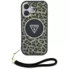 Guess HC IML Leopard Triangle Cover per iPhone 16 con cordino, marrone, MagSafe