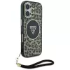 Guess HC IML Leopard Triangle Cover per iPhone 16 con cordino, marrone, MagSafe