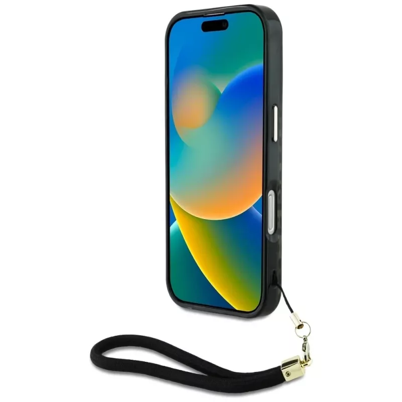 Guess HC IML Leopard Triangle Cover per iPhone 16 con cordino, marrone, MagSafe