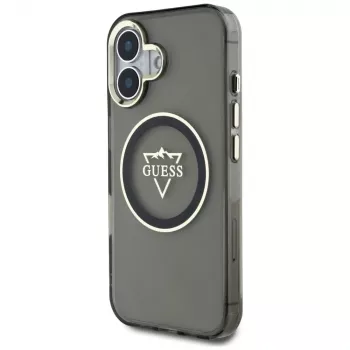 Guess IML Metal Mountain Logo MagSafe Cover per iPhone 16 (nero)
