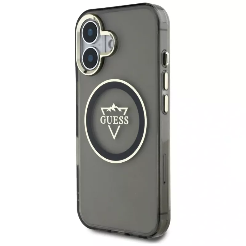 Guess IML Metal Mountain Logo MagSafe Cover per iPhone 16 (nero)