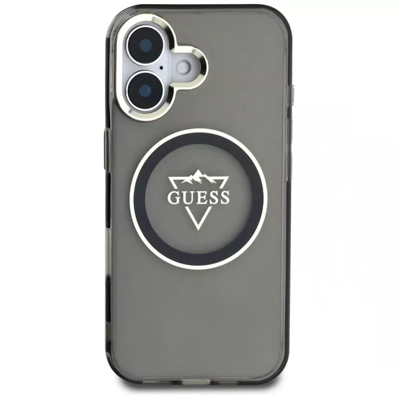Guess IML Metal Mountain Logo MagSafe Cover per iPhone 16 (nero)