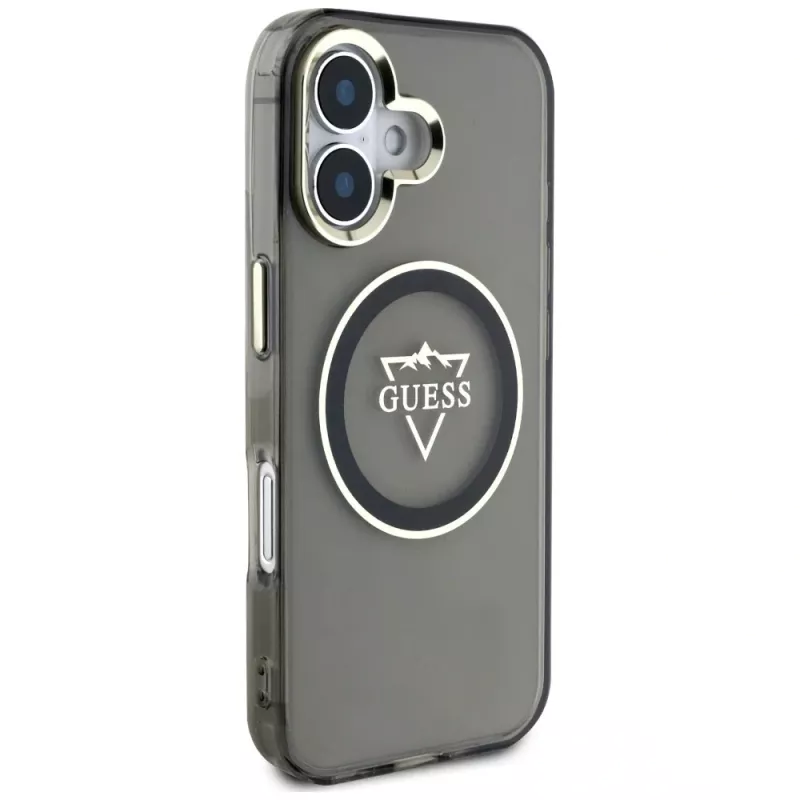 Guess IML Metal Mountain Logo MagSafe Cover per iPhone 16 (nero)