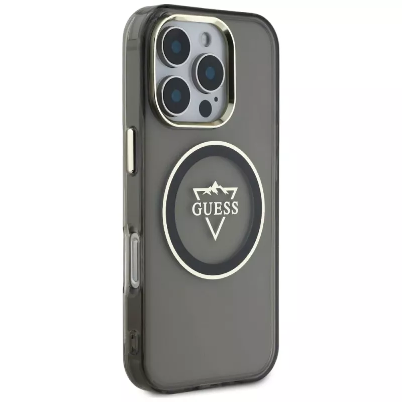 Guess IML Metal Mountain Logo MagSafe Cover per iPhone 16 Pro (nero)
