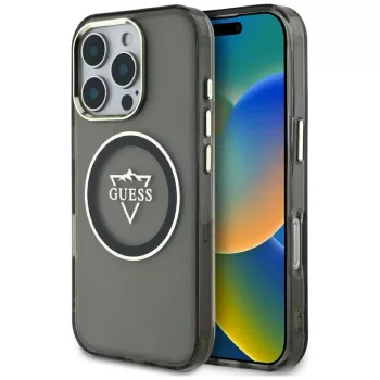Guess IML Metal Mountain Logo MagSafe Cover per iPhone 16 Pro Max (nero)