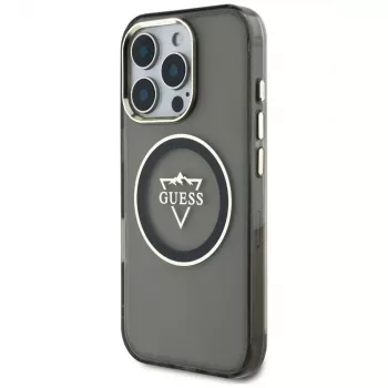 Guess IML Metal Mountain Logo MagSafe Cover per iPhone 16 Pro Max (nero)