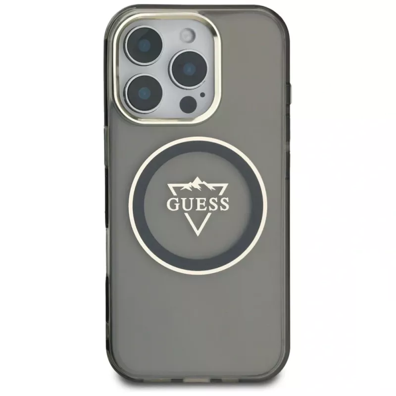 Guess IML Metal Mountain Logo MagSafe Cover per iPhone 16 Pro Max (nero)