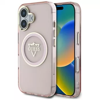Guess IML Metal Mountain Logo MagSafe Cover per Apple iPhone 16 (rosa)