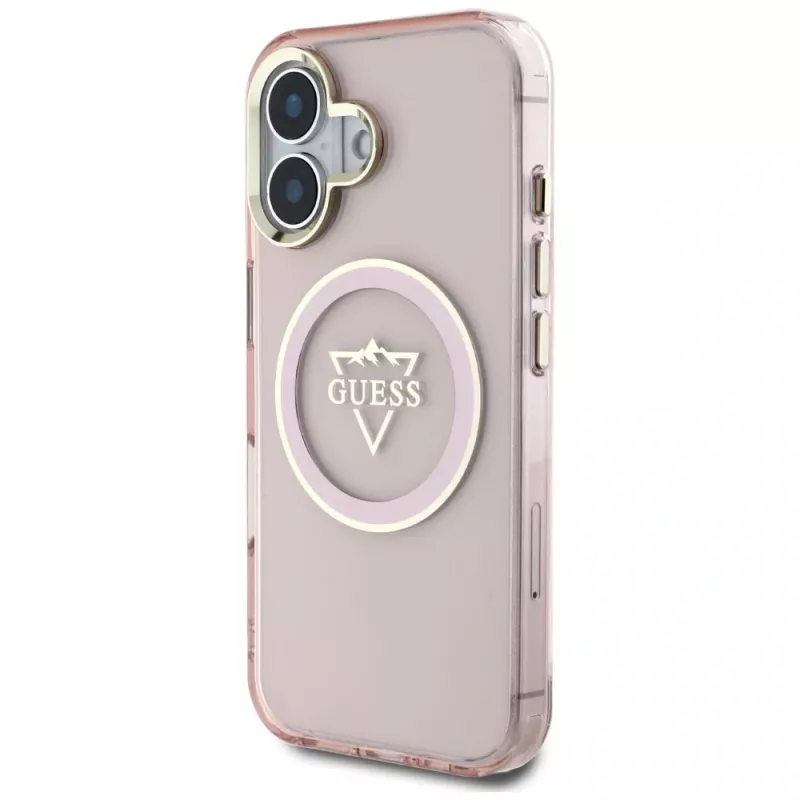 Guess IML Metal Mountain Logo MagSafe Cover per Apple iPhone 16 (rosa)