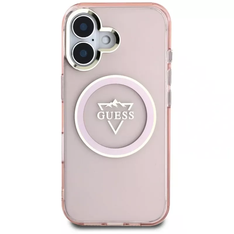 Guess IML Metal Mountain Logo MagSafe Cover per Apple iPhone 16 (rosa)