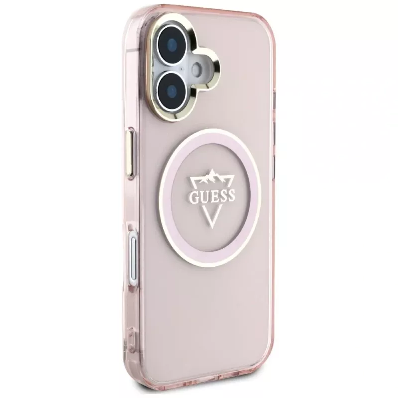 Guess IML Metal Mountain Logo MagSafe Cover per Apple iPhone 16 (rosa)
