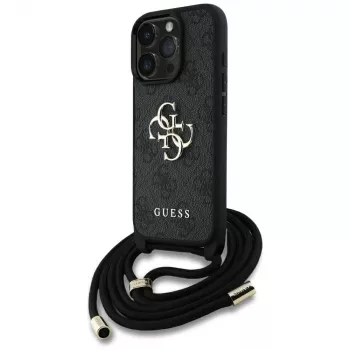 Guess 4G Big Logo Cord Strap Crossbody Cover per iPhone 16 Pro (nero)