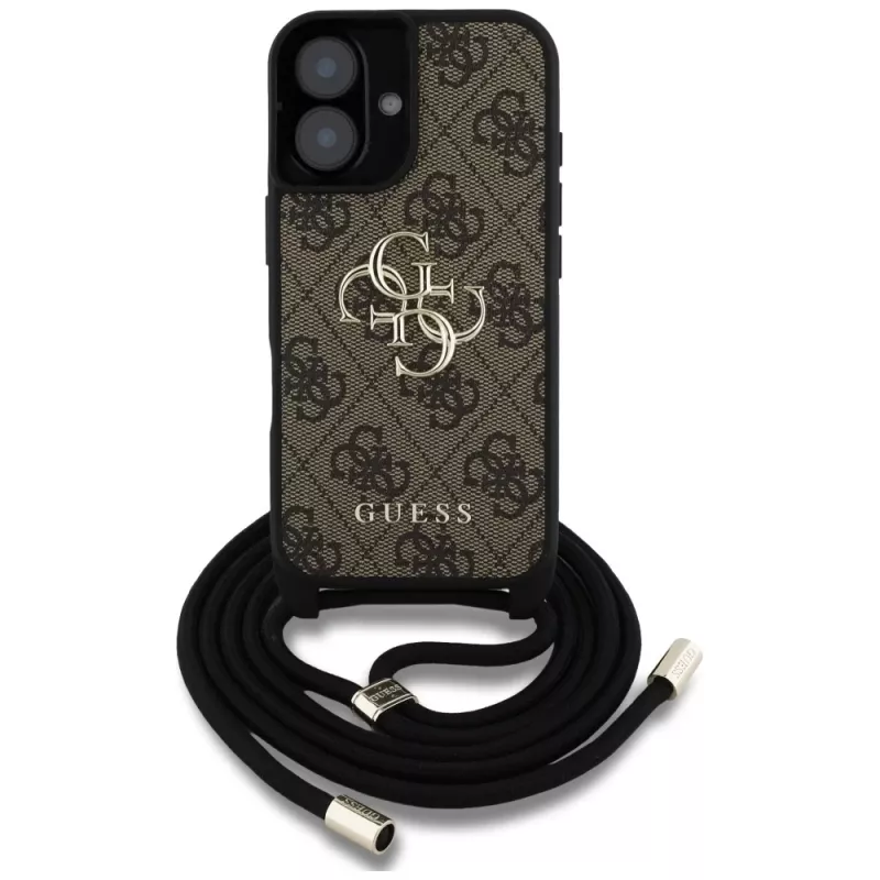 Guess 4G Big Logo Cord Strap Crossbody Cover per iPhone 16 marrone
