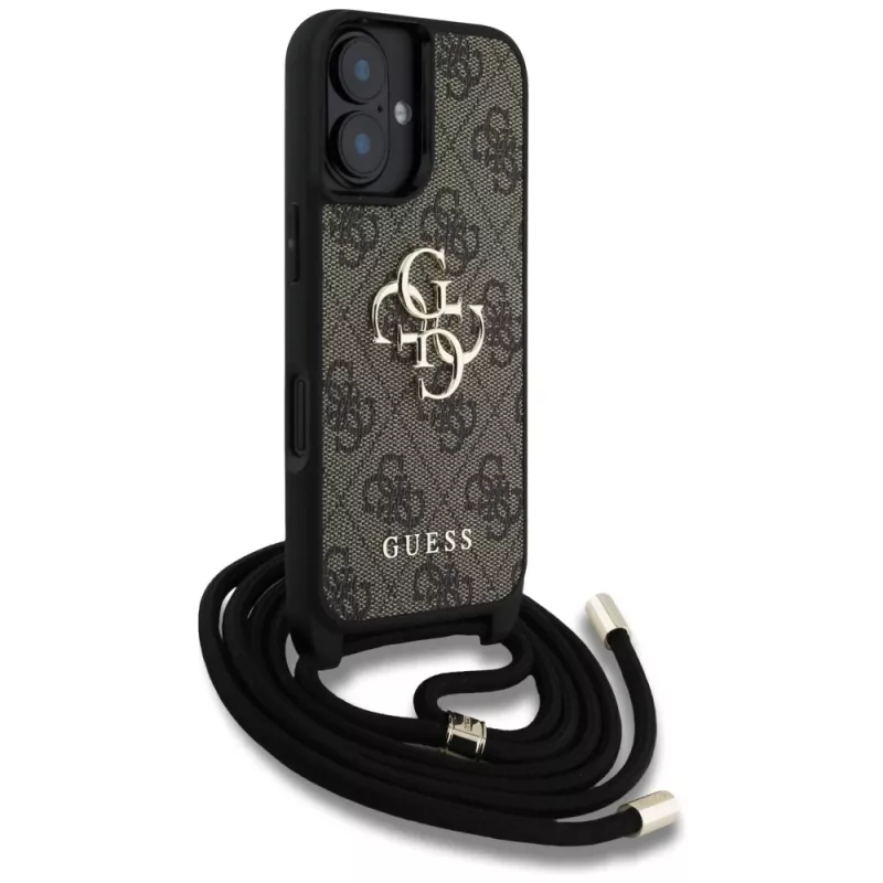 Guess 4G Big Logo Cord Strap Crossbody Cover per iPhone 16 marrone