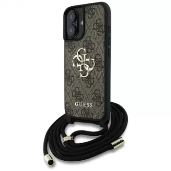 Guess 4G Big Logo Cord Strap Crossbody Cover per iPhone 16 Plus - marrone