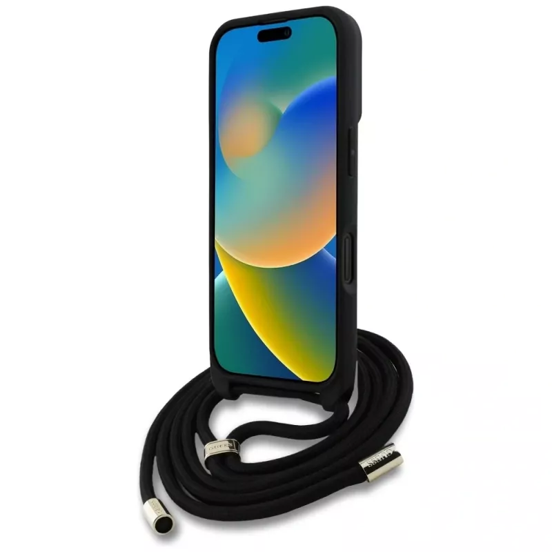 Guess 4G Big Logo Cord Strap Crossbody Cover per iPhone 16 Plus - marrone