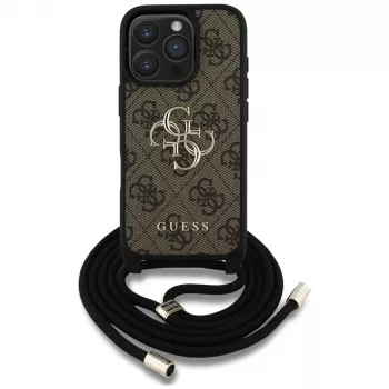 Guess 4G Big Logo Cord Strap Crossbody Cover per Apple iPhone 16 Pro - marrone