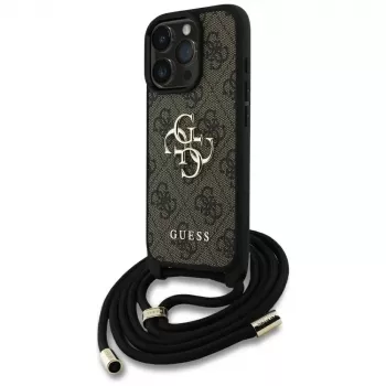 Guess 4G Big Logo Cord Strap Crossbody Cover per iPhone 16 Pro Max (marrone)