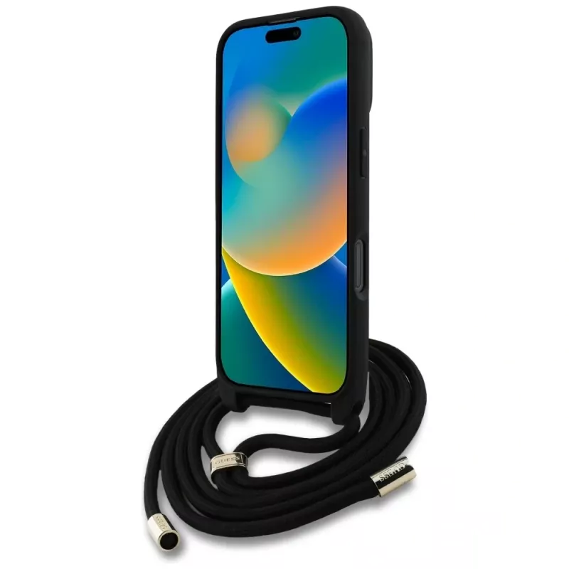 Guess 4G Big Logo Cord Strap Crossbody Cover per iPhone 16 Pro Max (marrone)