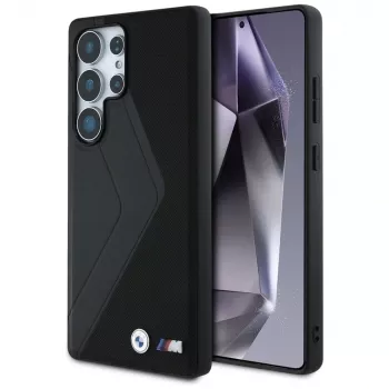 BMW Leder Oversized Stripes MagSafe Cover per Samsung Galaxy S25 Ultra nero