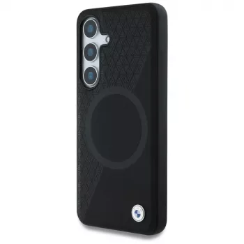 BMW Leder-Halbtextur MagSafe Cover per Samsung Galaxy S25 nero