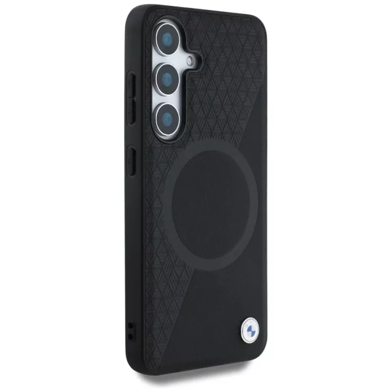 BMW Leder-Halbtextur MagSafe Cover per Samsung Galaxy S25 nero