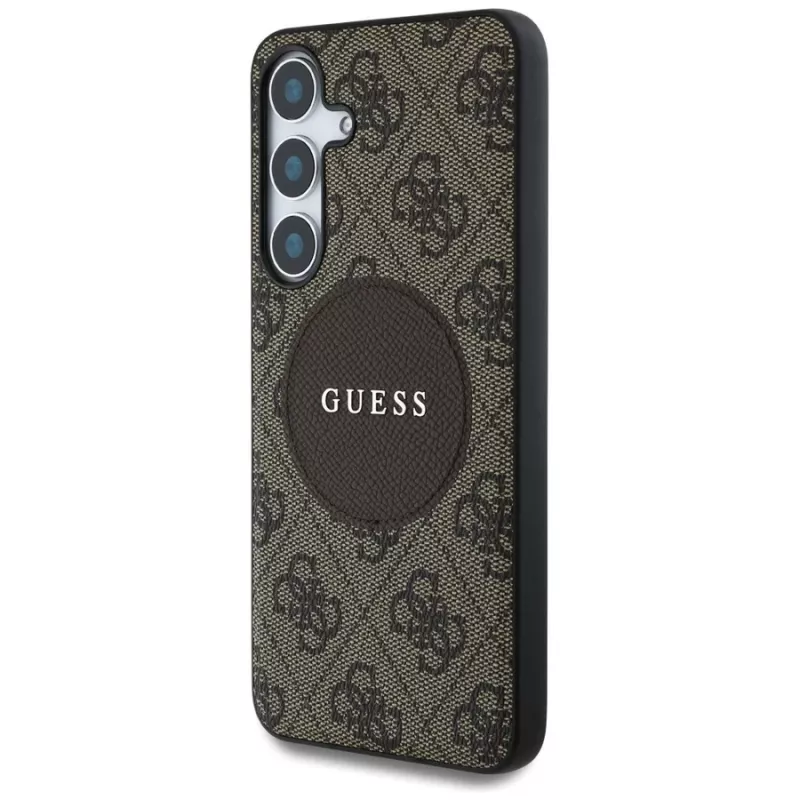 Guess 4G Round Patch Classic Logo Cover MagSafe per Samsung Galaxy S25+ (marrone)